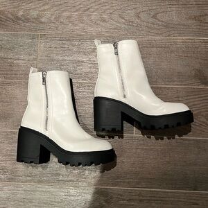 Urban Outfitters boots , white boots with black sole , size 10